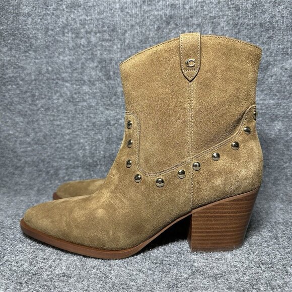 Coach Paline Bootie Women’s 10 Tan Suede Chelsea Pull On Block Heeled - Picture 3 of 11